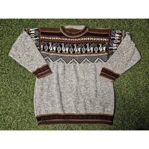 Peruvian Alpaca Wool Sweater Womens Llama Folk Art Graphic Colorful